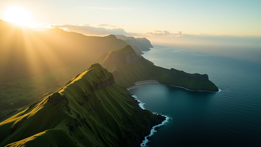 Paisagem montanhosa verde das Açores com vista para o oceano azul cristalino